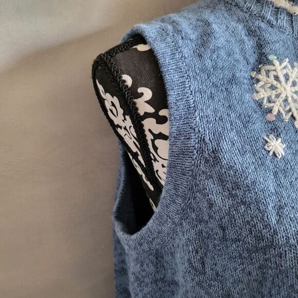 Breckenridge Blue Snowflake Embroidered Zip Vest Petite Large Rabbit Hair Wool - Picture 6 of 9